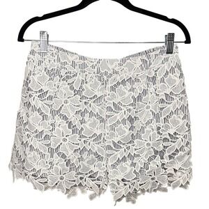 Adiva Floral Lace Shorts Small Blue White Striped Elastic Waist